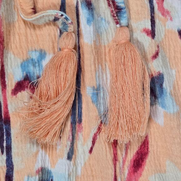 Haute‎ Hippie Tribe Peach Floral Print Boho Peasant Top Blouse M - Picture 7 of 10